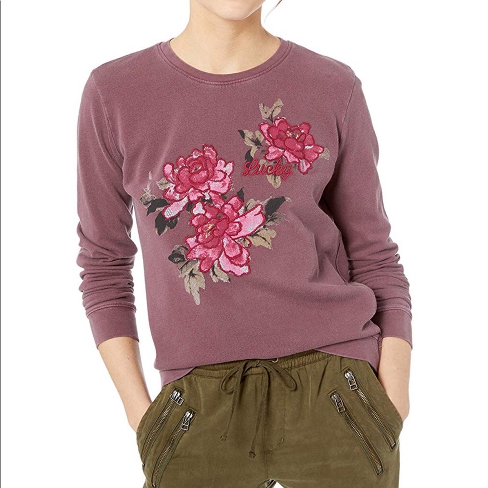 NWT Lucky Brand Floral Embroidered Crewneck